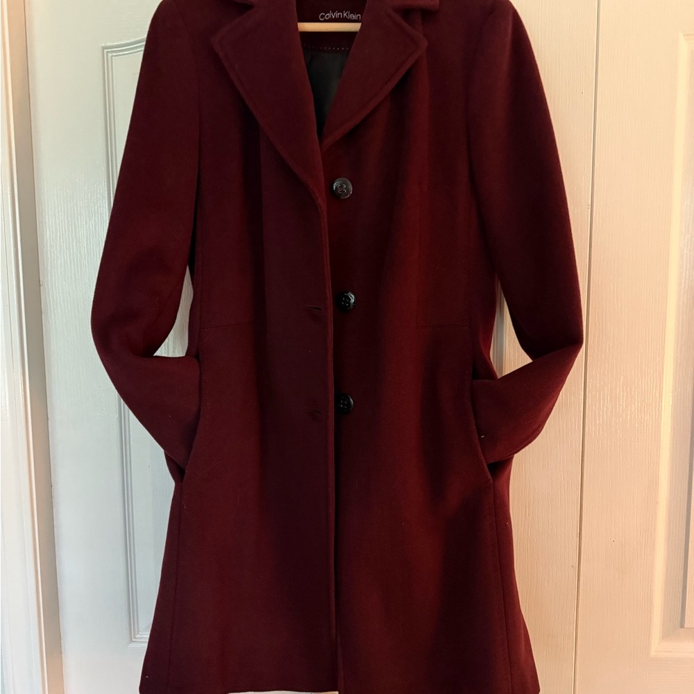 Calvin Klein Women's Deep Red burgundy maroon wool blend Coat